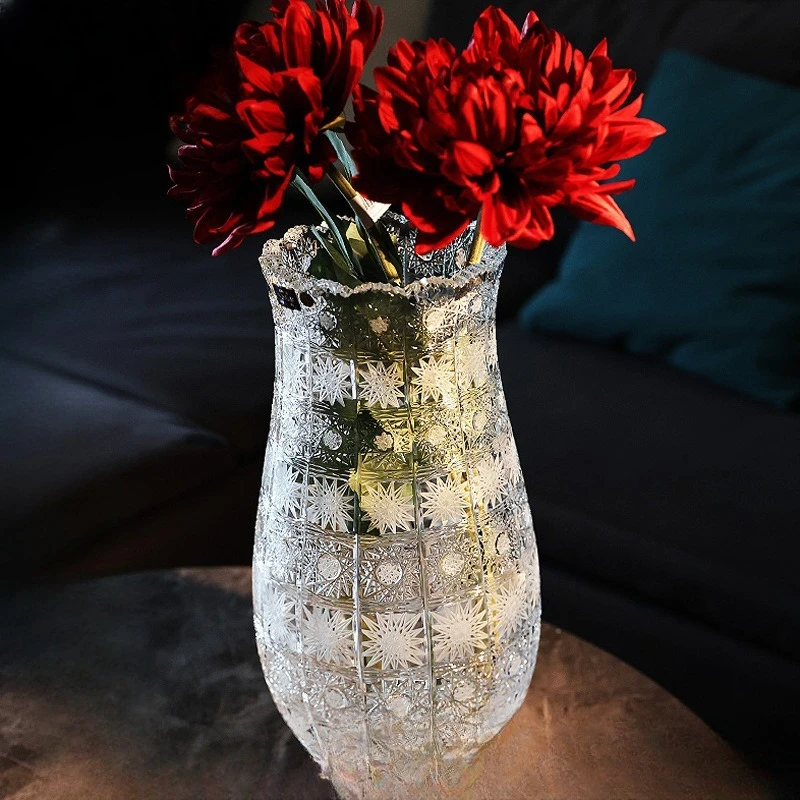 

Crystal glass light luxury engraved handmade, gift vase living room coffee table flower arrangement