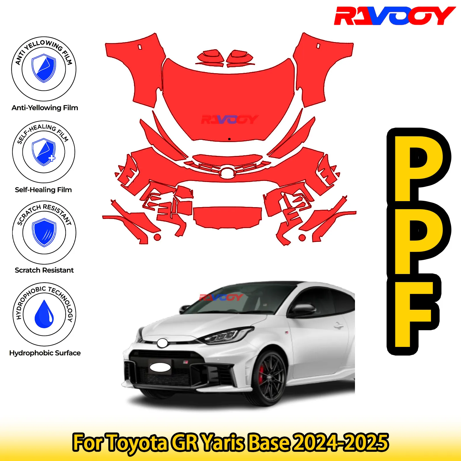 

Для Toyota GR Yaris Base 2024-2025 глянцевый матовый черный предварительно вырезанный передний комплект PPF защитная пленка для краски