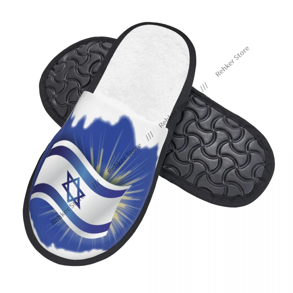 Soft Slippers Israel Independence Day Flag Non-Slip Floor Indoor Home Furry Slippers Shoes For Bedroom