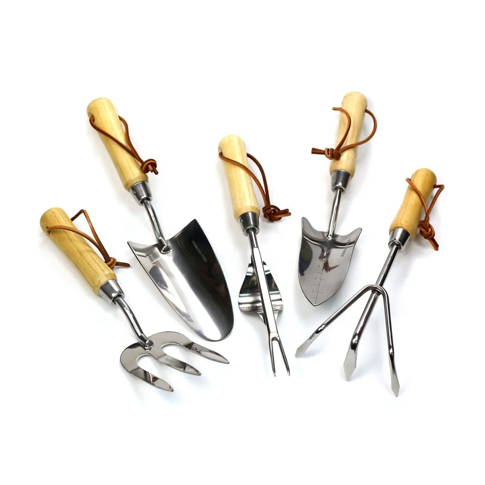 6pcs stainless steel material garden set tools with wooden handle and canvas bag