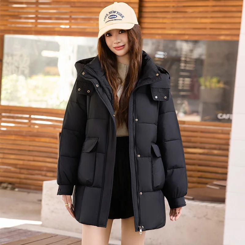 

Winter Thickened down Cotton Jacket Women's Mid-Length Hooded Fashion Loose Fit 2025 New Style Knitted Coat Coat