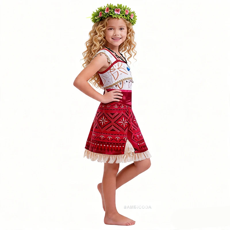 New Moana Dresses Girls Princess Dress Cosplay Costume Necklace Wig Pig Doll Halloween Carnival Party Vestidos Outfit 2-10 Years