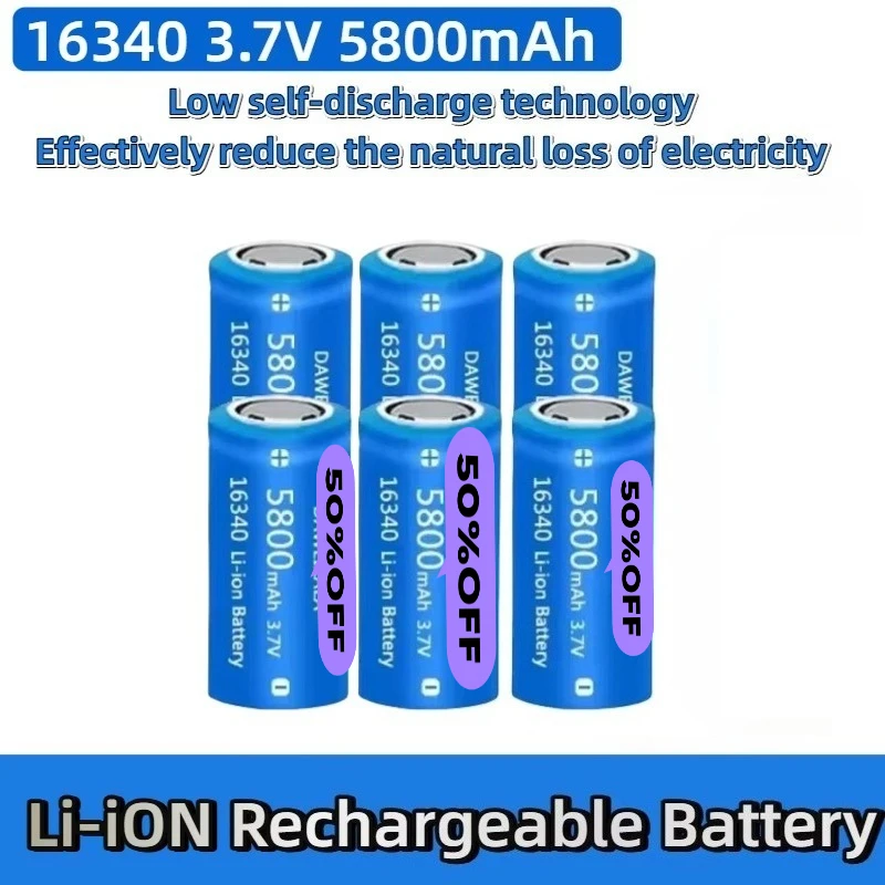 High Quality Battery Rechargeable 3.7V 5800mAh Li-ion for LED Flashlights Emergency Kits Outdoor 16340 Battery Fast Shipping