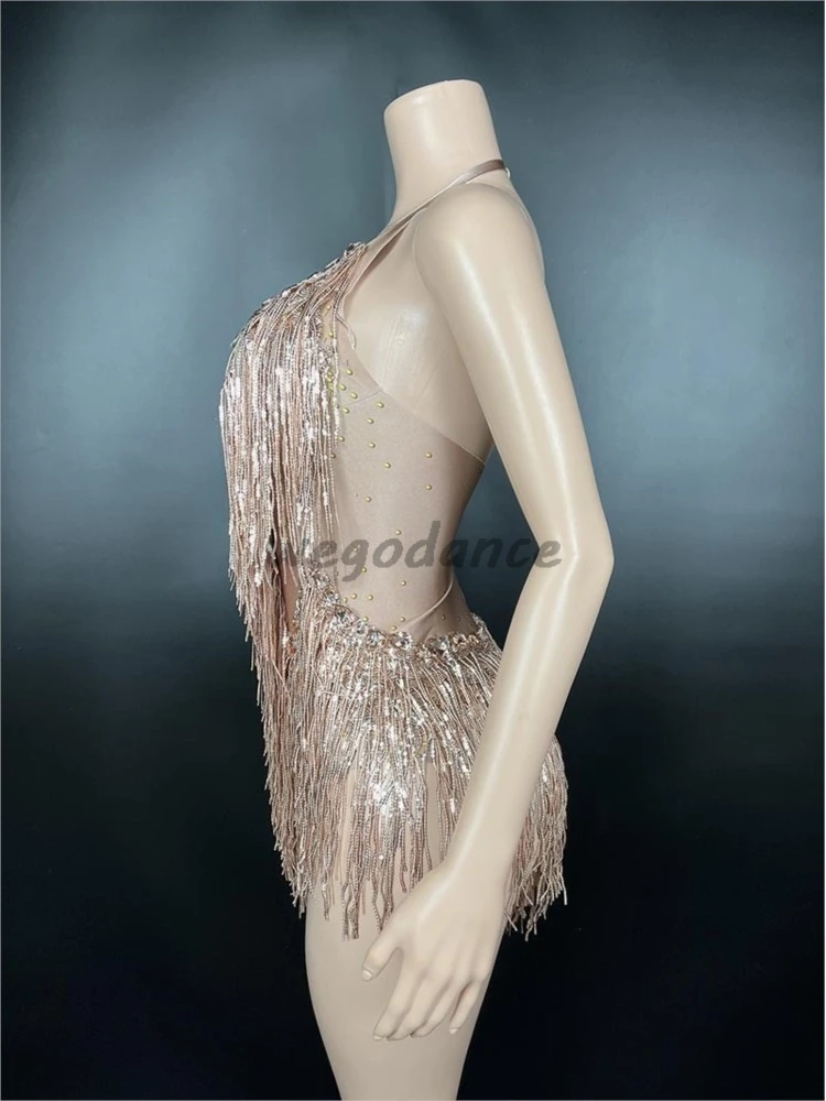 New Fashion Latin Dance Gymnastics Performance Clothes Hanging Neck Sexy Fringe Short Jumpsuit