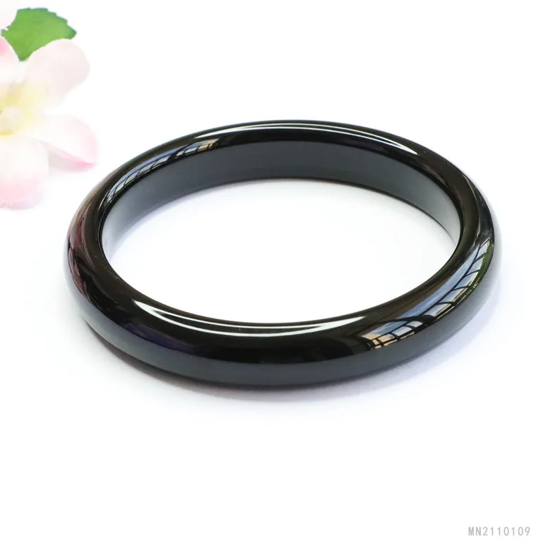 

Natural Black Agate Bracelet Large Size Bangles For Men Women Healing Jewelry Genuine Brazilian Black Agate Stone Bangle