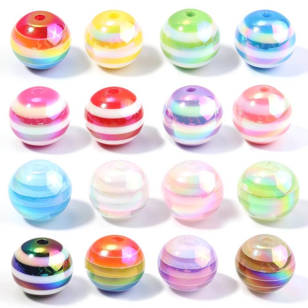 10 stücke Runde Harz Perlen Regenbogen Farbe Streifen BeadsStripe Lose Spacer Perlen Für DIY Schmuck Machen Armband Halskette Zubehör
