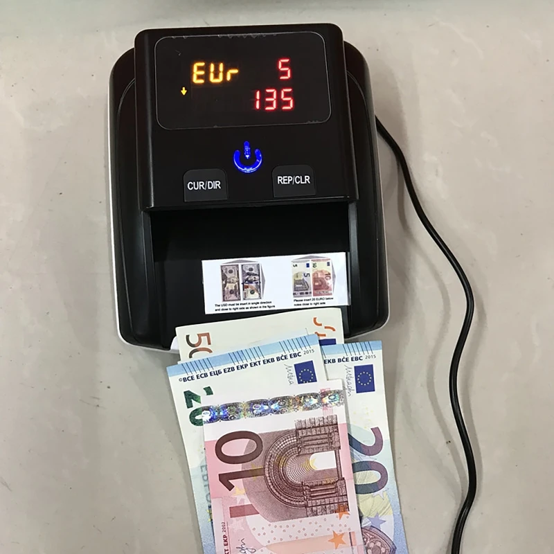Mini validatore portatile di banconote da dollari USA e euro Rilevamento automatico di denaro Display a LED Rilevatore di banconote false ricaricabile
