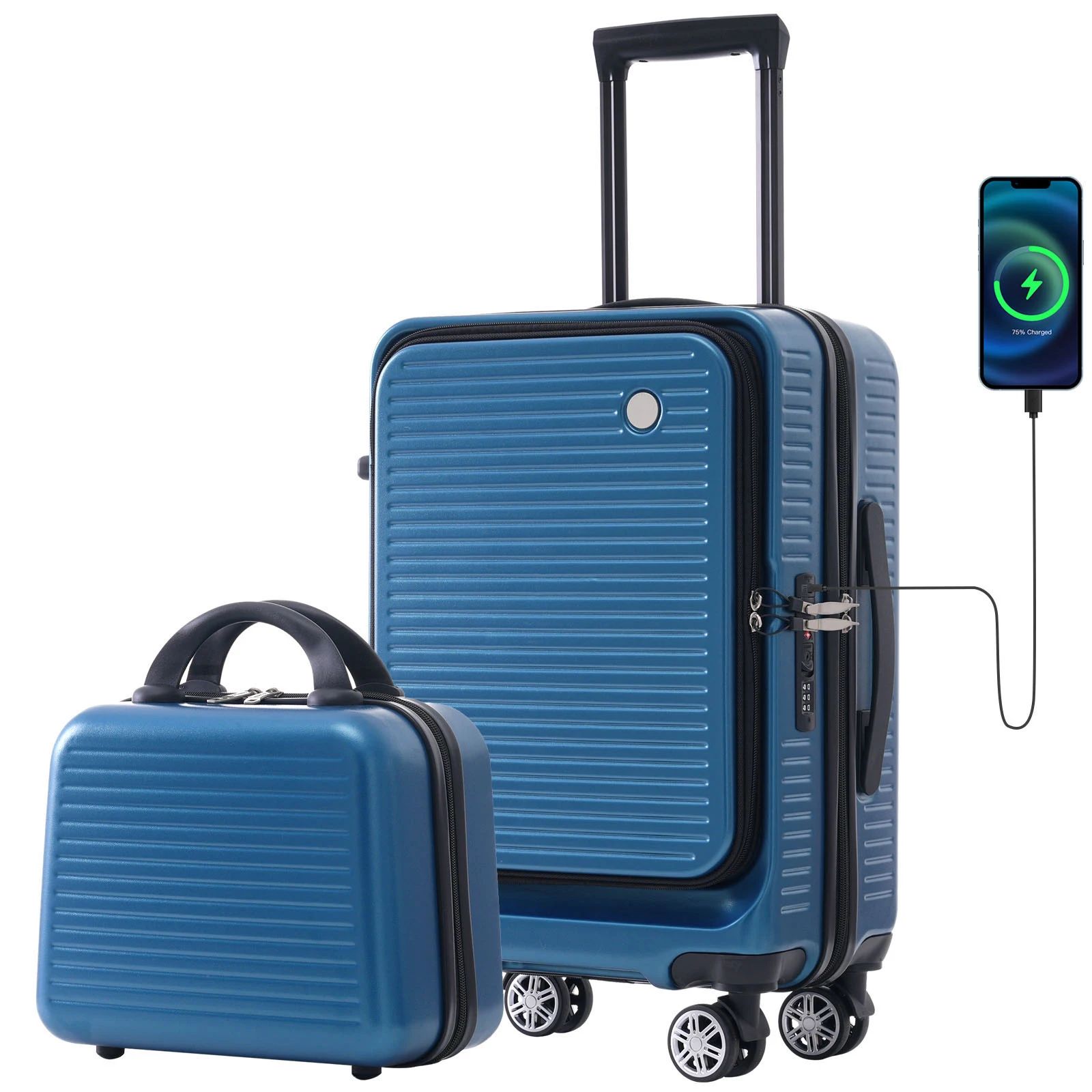 Koper Carry-on 20 inci, koper ringan dengan saku depan dan Port USB 1 casing pembawa portabel