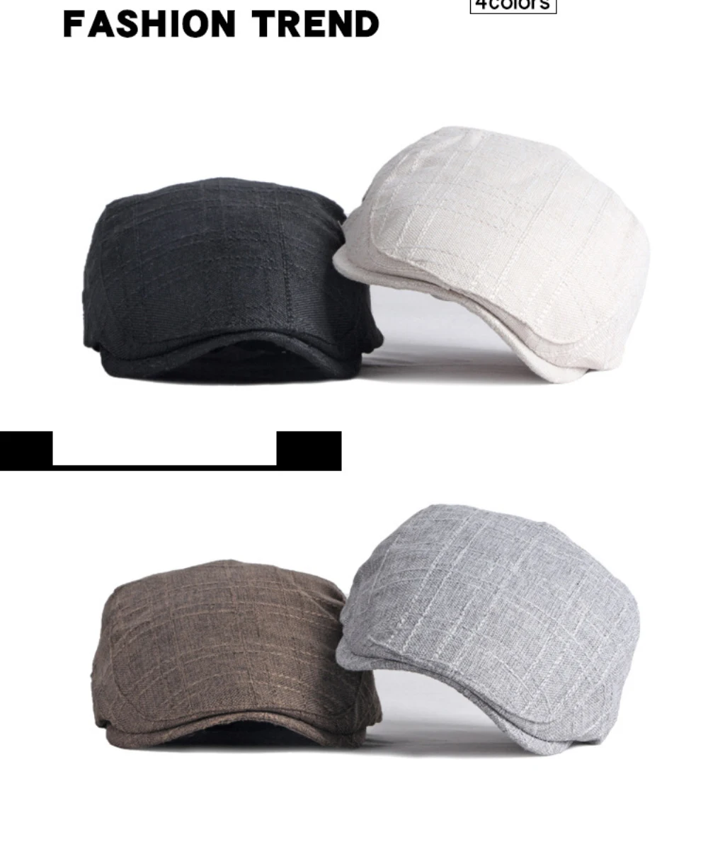 HT3098 Herren- und Damen-Baskenmützen, Atmungsaktiver Frühling-Sommer-Sonnenhut, Künstler-Leinen-Flatcap, Verstellbare Baskenmütze für Männer und Frauen – Detail 2