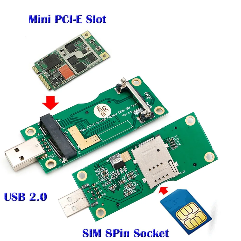 

Мини-адаптер PCI-E к USB с 8-контактным слотом для SIM-карты для модуля WWAN/LTE