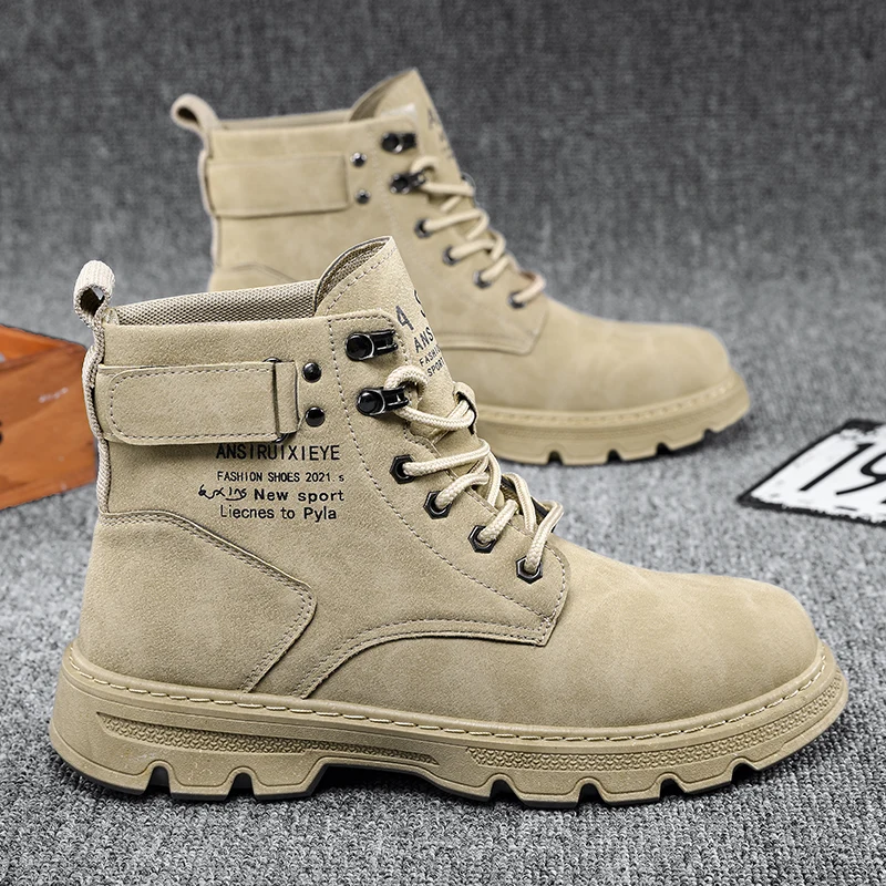 

Высокие ботинки 2025 года, мужская кожаная обувь, модные мотоциклетные дышащие ботильоны для мужчин, зимние ботинки, мужские ботинки на шнуровке Botas Hombre