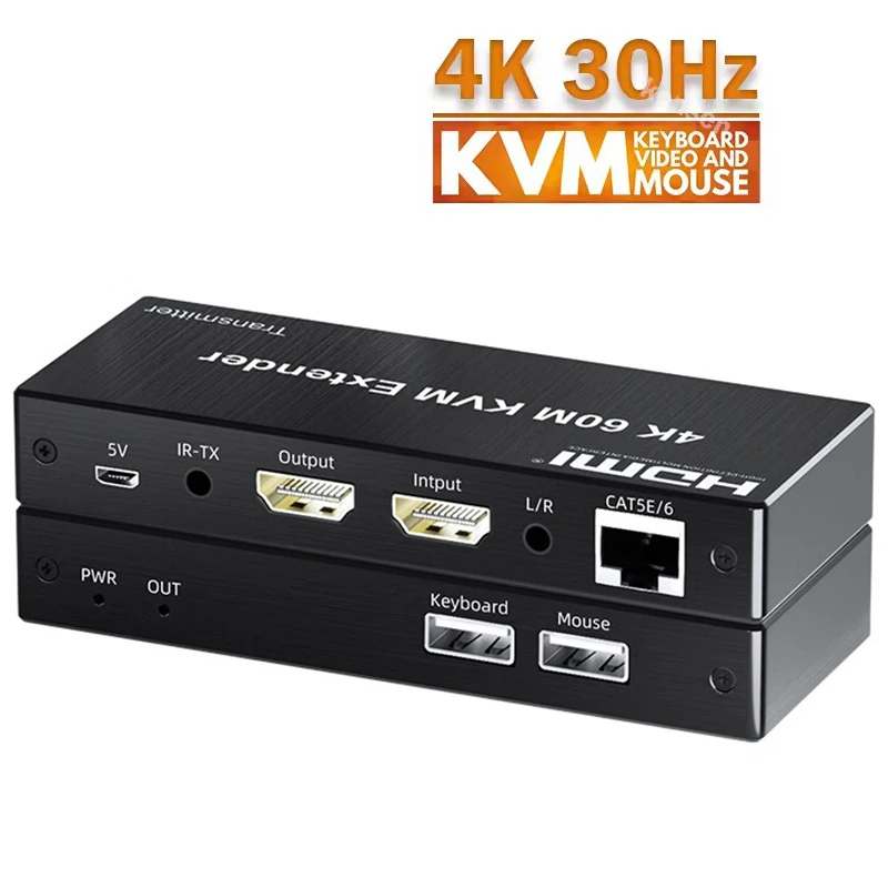 4K@30Hz HDMI KVM Extender 60M 120M over RJ45 Ethernet CAT6 Cable HDMI KVM USB Extender with HDMI Loop-Out for PC Laptop Monitor
