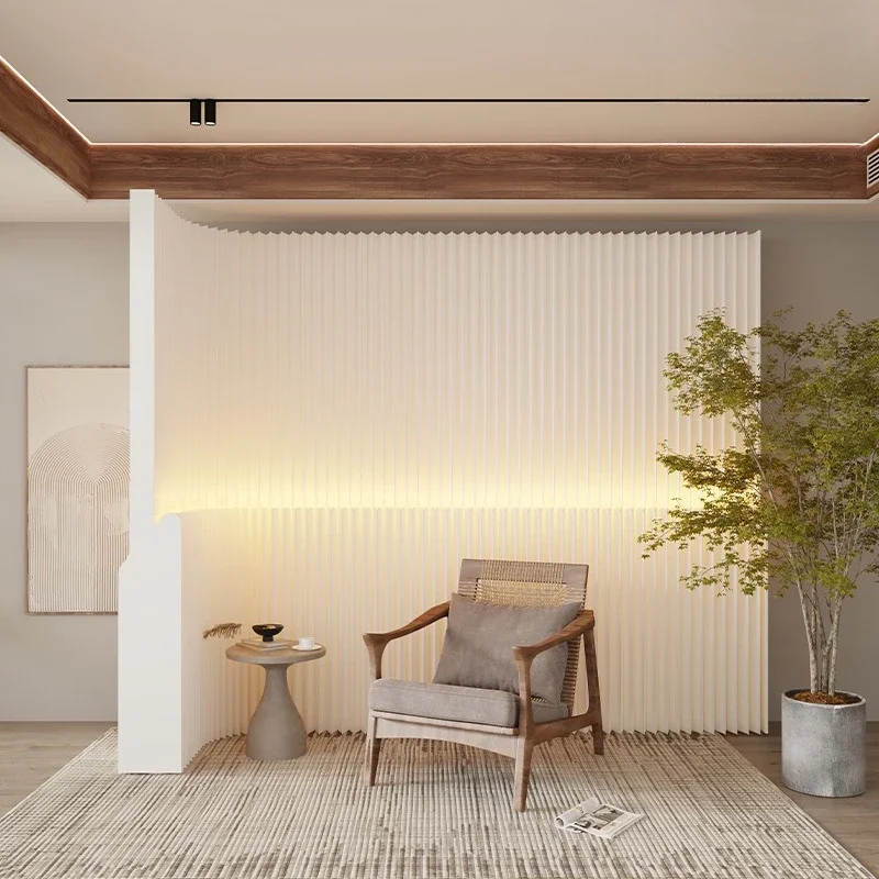 gd-LED Lighted Paper Room Divider, Retractable Foldable Privacy Screen, Modern Minimalist Art Decor, No-Drill Movable Partition,