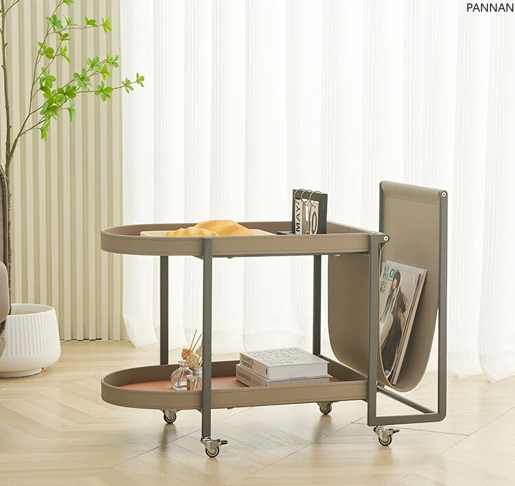 

Medieval trolley side few saddle leather sofa small coffee table living room movable light luxury corner table