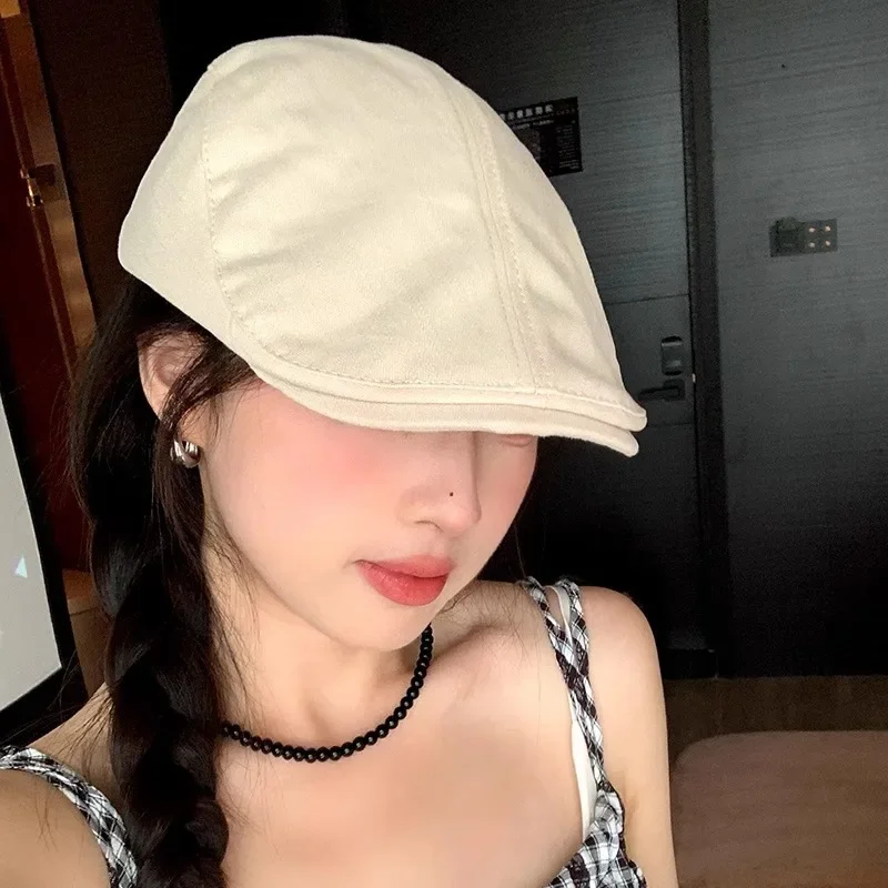 

Japanese Style Beret Hat Vintage Solid Color Simple Newsboy Cap Women Face Slimming Painter Caps Autumn Spring Fashion