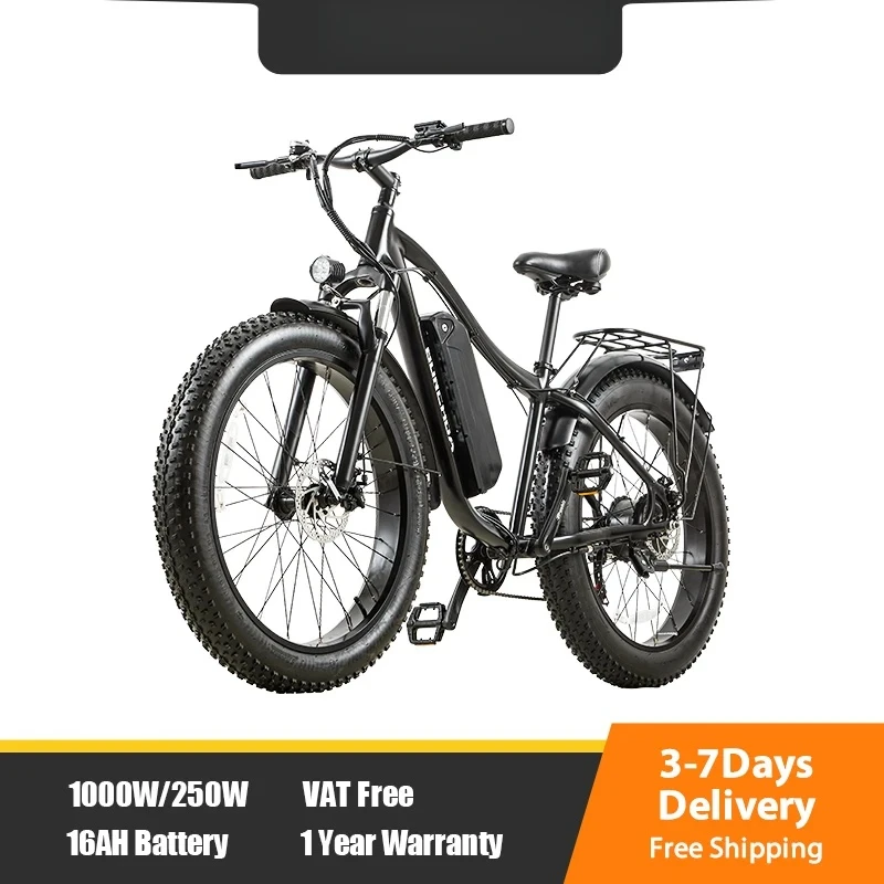 

RX02 Electric Bike 26Inch 1000W Fat Tires Mountain Ebike 48V16AH Movable Battery Adults For City Duty MTB
