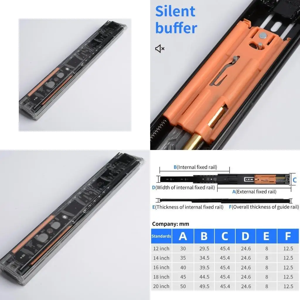 

R9UF 1PAIR Мягкий закрытый ящик с ящиком. Трусная рельса из нержавеющей стали Слайд Гидравлический демпфирующий буферный буфер