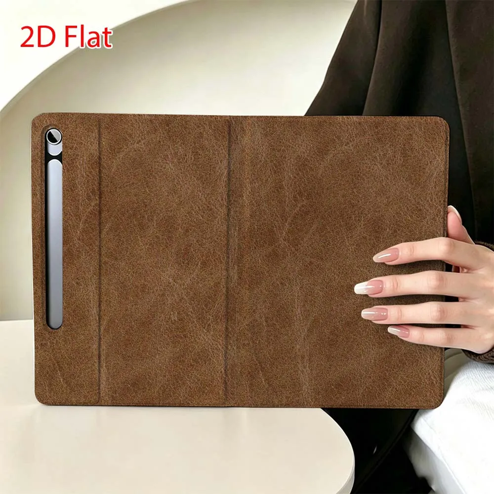 Brown Leather Texture For Samsung Galaxy Tab S11 S10 S9 S8 S7 S6 A9 A8 A11 Lite FE Plus Pen Tray Tablet Case Soft