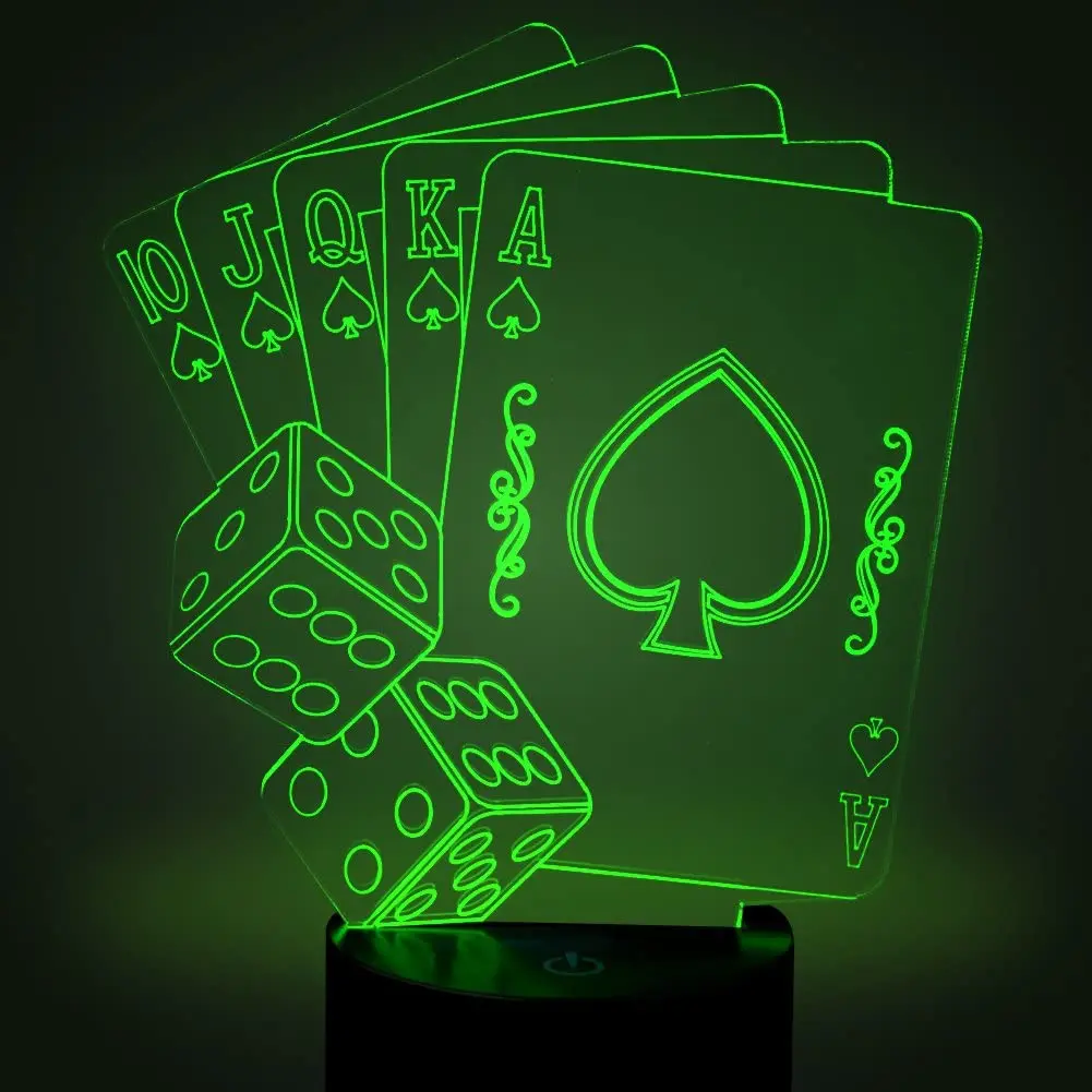 3d luz da noite mágico decoração dice poker spades cartão de jogo 7 cores mudando controle remoto luz da noite presente para a decoração do quarto