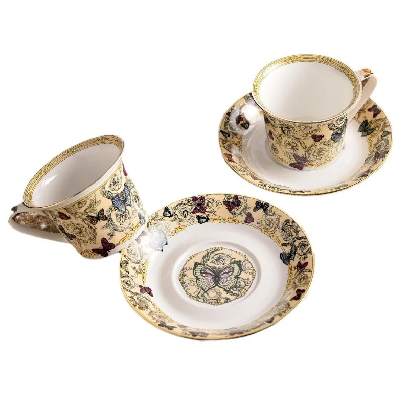 10-Piece Butterfly Pattern Bone China Cups European Premium 250ml Coffee & Afternoon Tea Cups with Saucers Housewarming Gift
