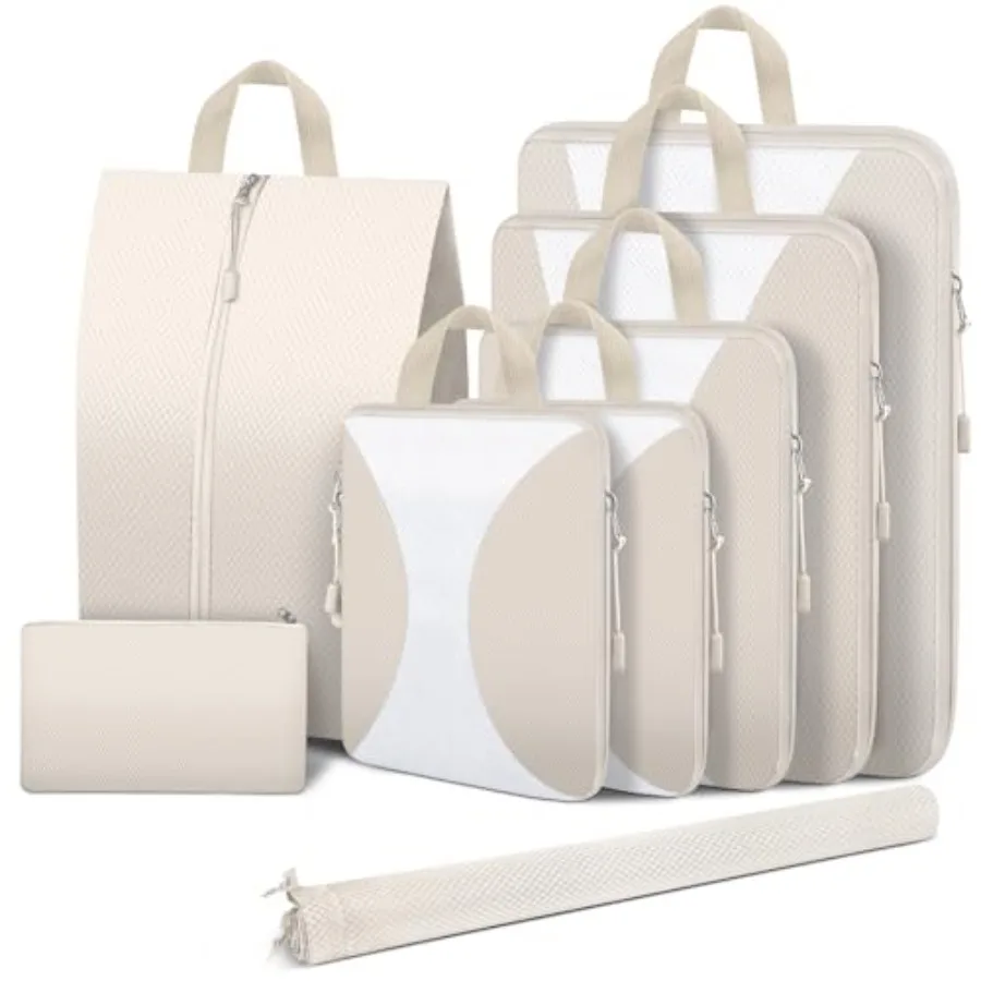 

8 Set Expandable Compression Packing Cubes for Travel Lightweight Polyester Packing Organizers in Multiple Colors Compact Sturd