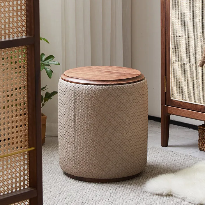 

North American black walnut shoe changing stool, living room round, sofa side few household soft bags, modern simple dressing st