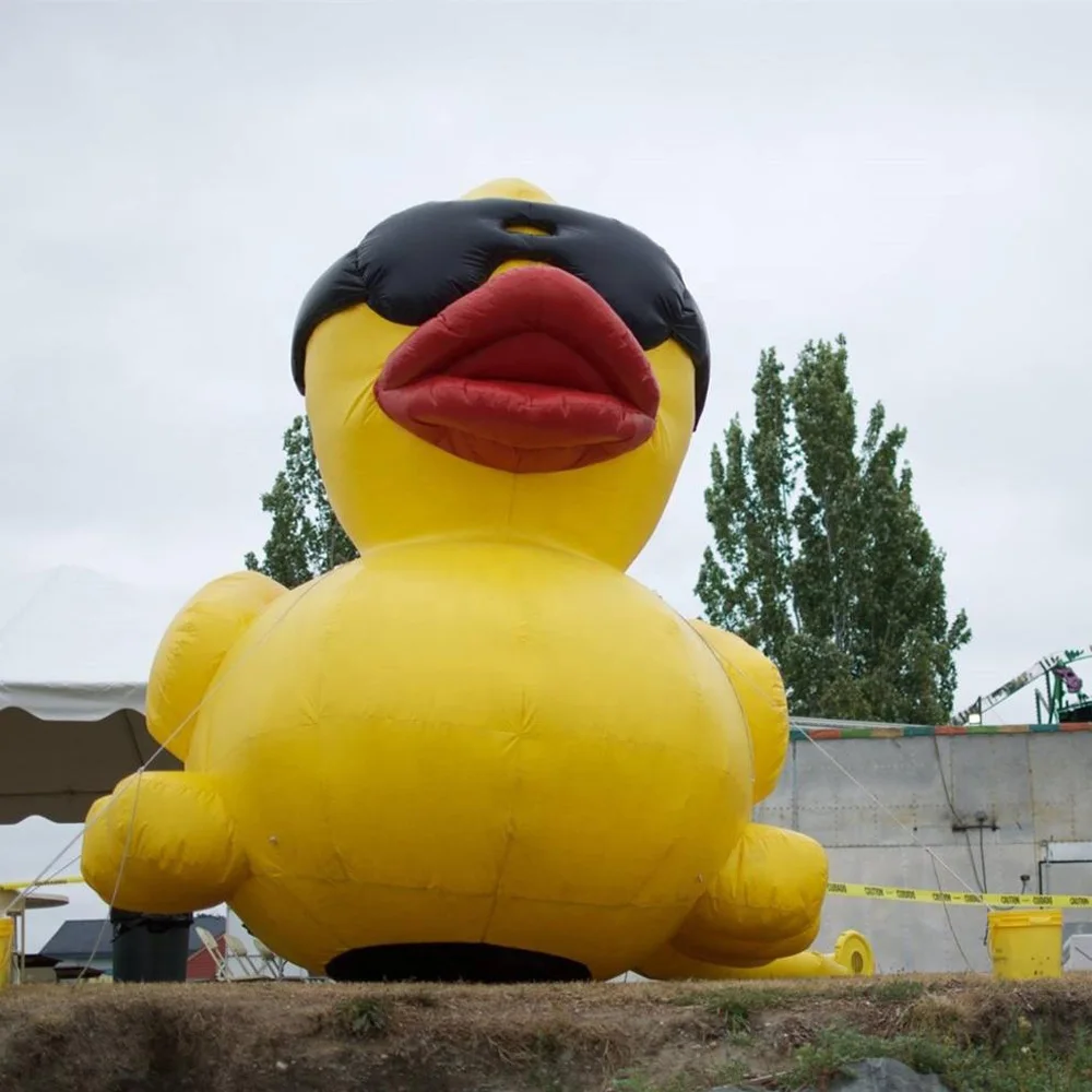 Pato inflable gigante amarillo de 4m de alto con gafas de sol Led y soplador, patos de goma para decoración de promoción de playa, 2024