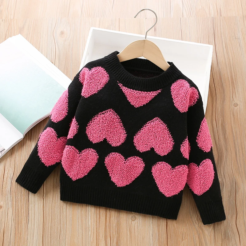 

Little maven Lovely Kids Cartoon Hearts Sweater 2025 Spring and Autumn Soft and Comfort for Children Tops Kids 2-7 Years