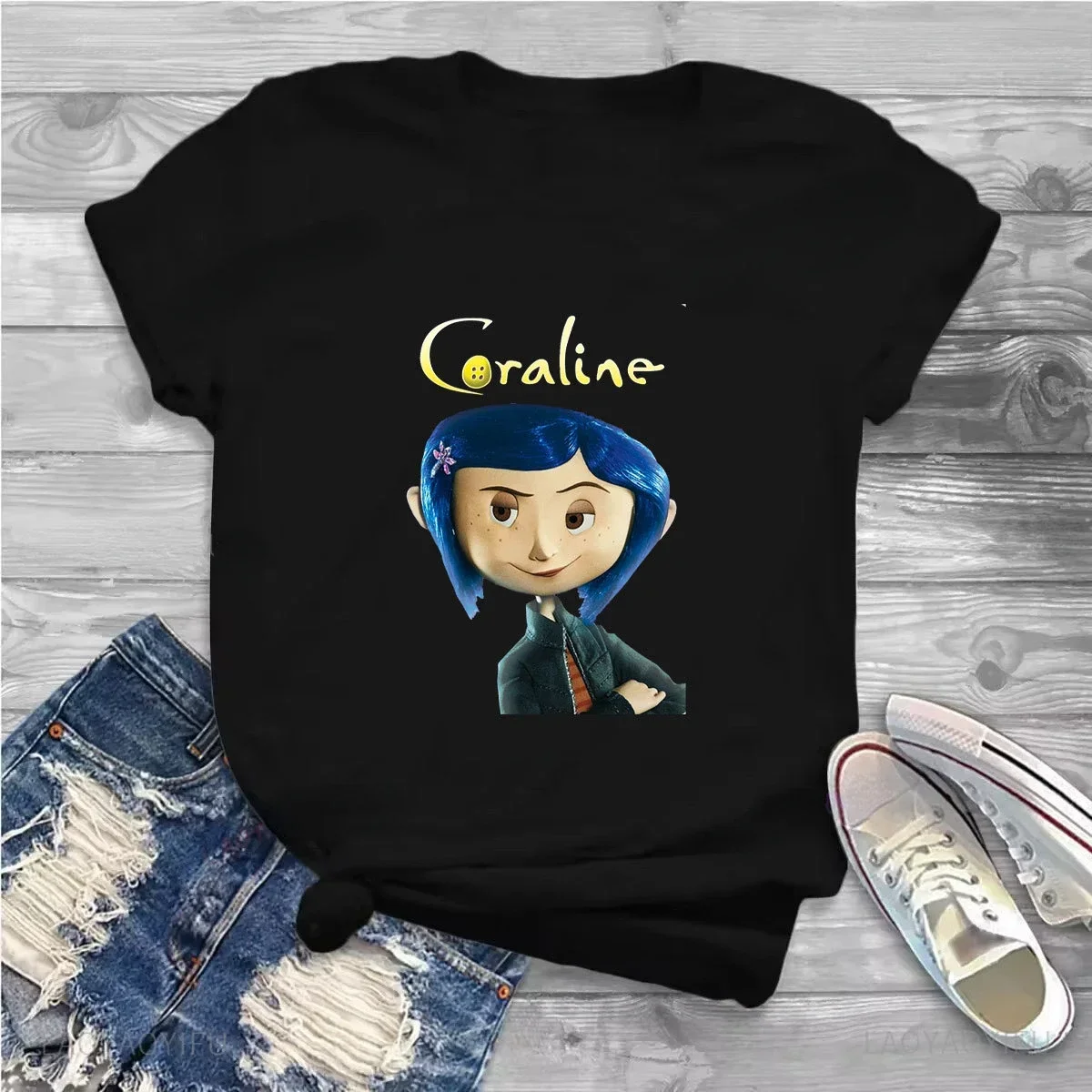 Funny Coraline  graphic t shirts Summer Cartoons  Fashion Streetwear Classic Casual  women clothing