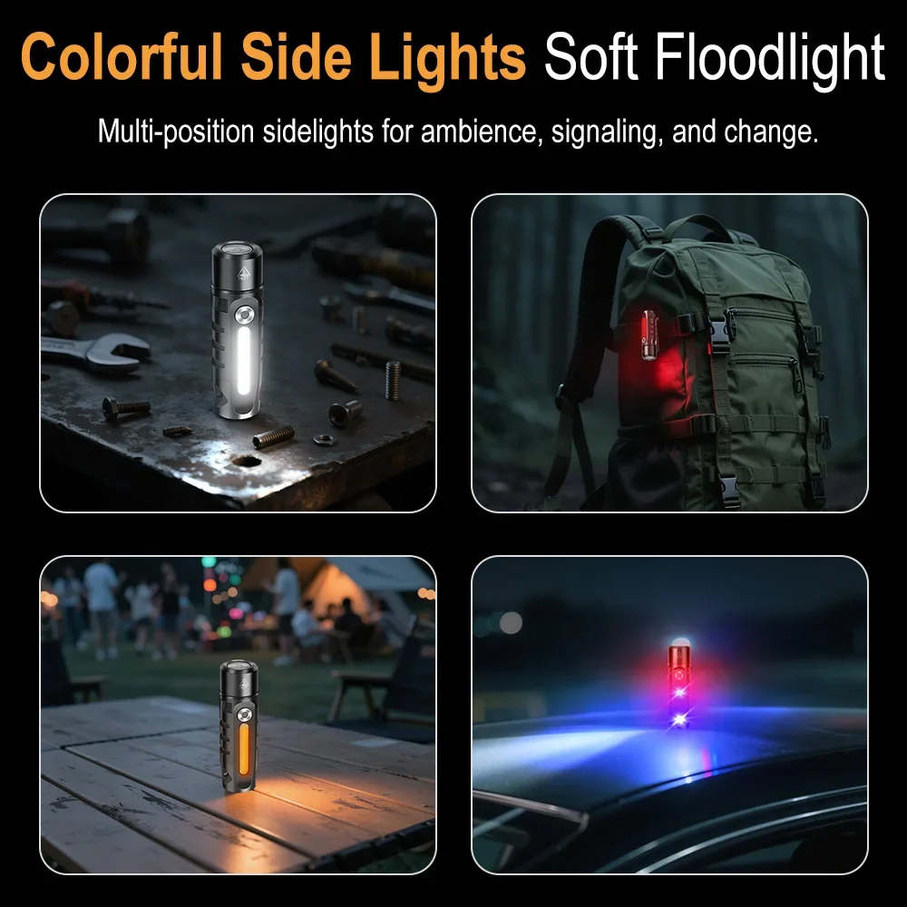 BORUiT RJ28  Keychain EDC LED Flashlight Type-C Rechargeable Mini Torch Magnet Work Light Waterproof Camping Pocket Lantern