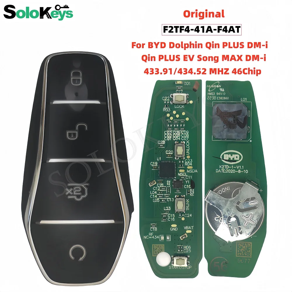 SOLOKEYS K2TF4-41A-F4AT For BYD Dolphin Qin PLUS DM-i Qin PLUS EV Original Smart Remote Key 433.91/434.52MHZ 46Chip With LOGO