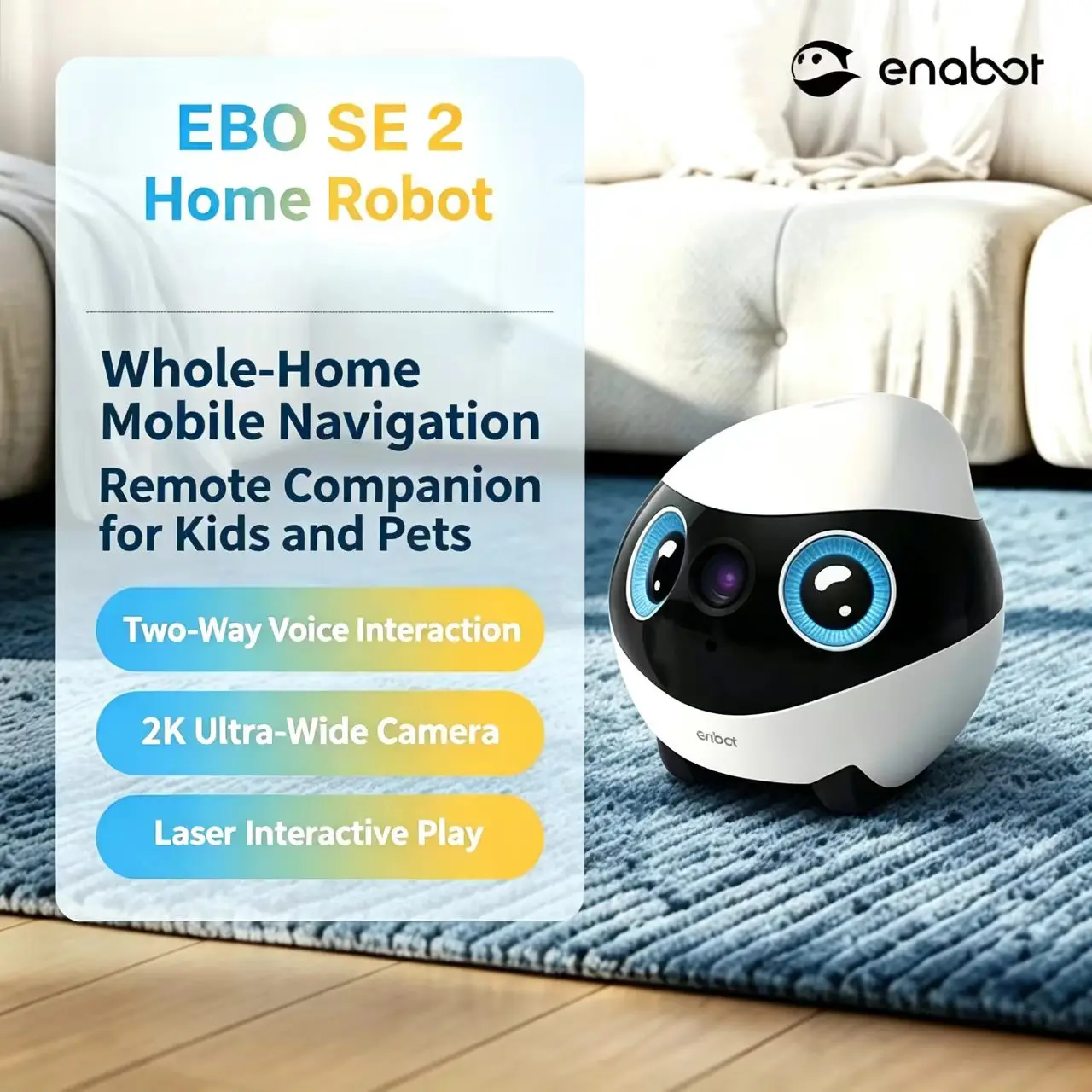 Enabot EBO SE2 Home Camera Robot for Dog Cat Baby 2K Wifi 2.4G 5G 360° Home Pet Camera Startlight Night Vision App Control