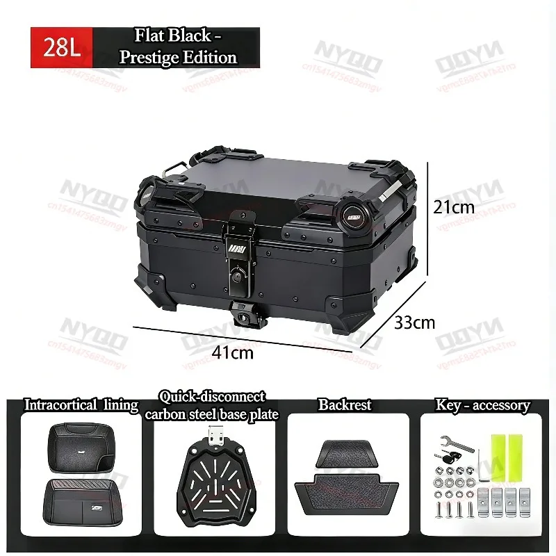 

28L Motorcycle Rear Box Aluminium Alloy Tail Box Universal Motorbike Trunk Luggage Storage Case with Bracket Base Plate