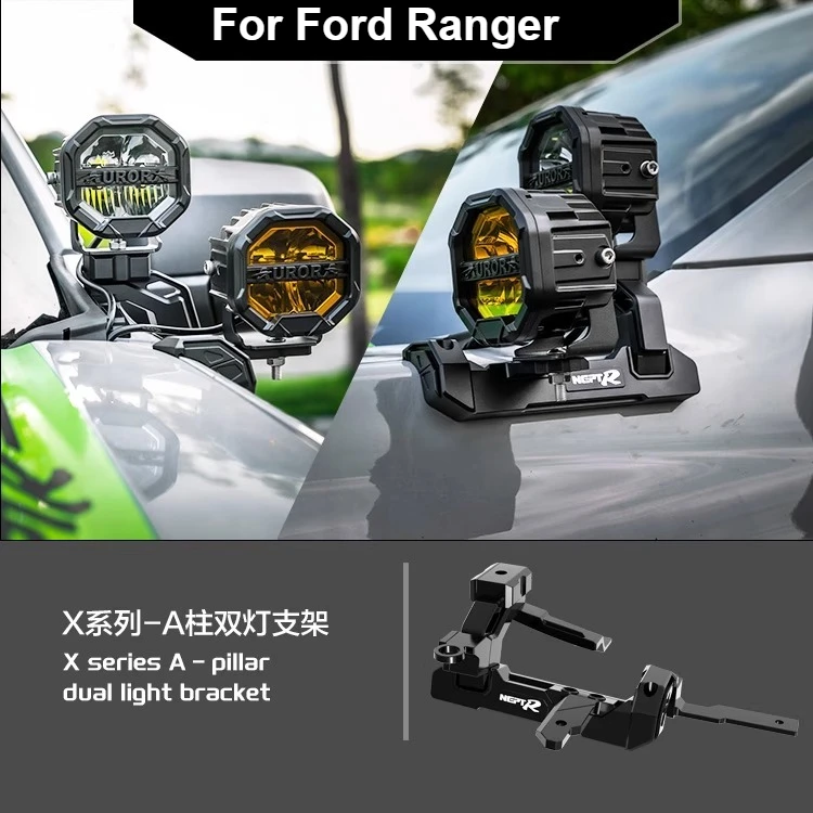 JHO A-Pillar Dual Light Bracket for Ford Ranger 2023+ Accessories, Quick-Release, High Strength Alloy, No-Drill Install