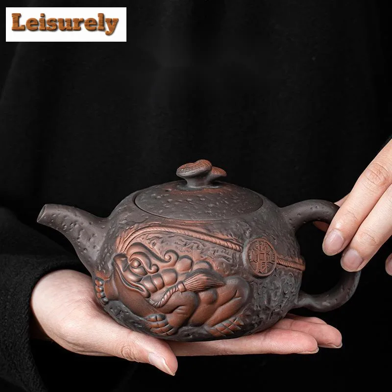 

280ml Traditional Qingxi Purple Pottery Teapot Handmade Golden Toad Pot Tea Brewing Kettle Tea Items Accessories Collection Gift