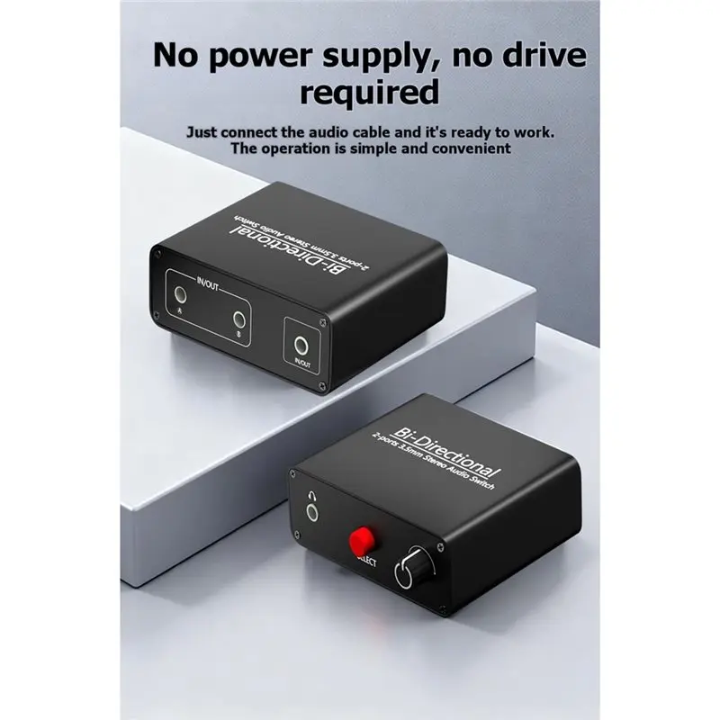 A92Z 2 Port 3.5Mm Stereo Audio Switcher Bi-Directional Audio Switch Splitter Box 2 In 2 Out Audio Switch With Volume Knob