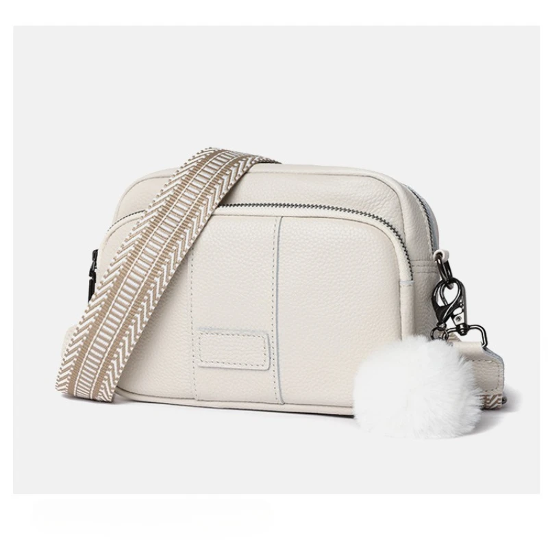 

100% Genuine Leather Messenger Bag Women Fashion Style Female Handbag With Wide Shoulder Strap Luxury Hair bulb Crossbody Sac