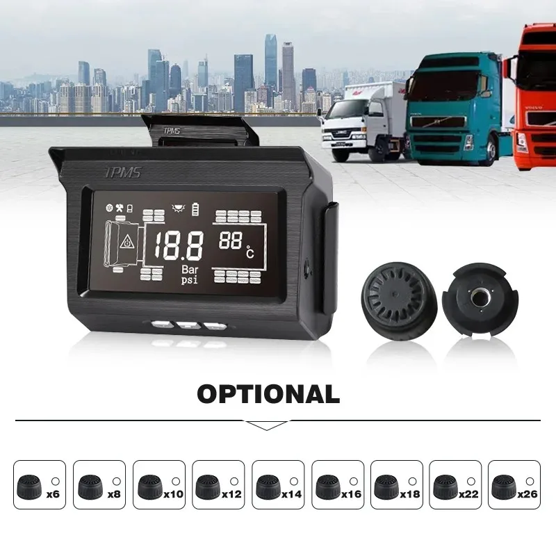 Truck Color Tpms LCD Display Car Alarms Wireless External Sensors TPMS Tire Pressure Monitoring Truck 6 Wheels