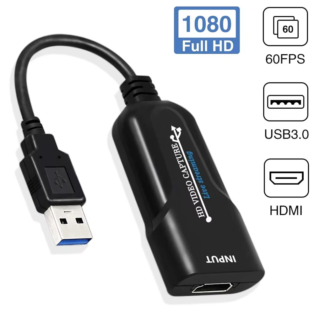 USB Video Capture Card 1080p 60FPS HDMI to USB Video Capture Device Grabber Recorder for PS4 DVD Camera Live Streaming