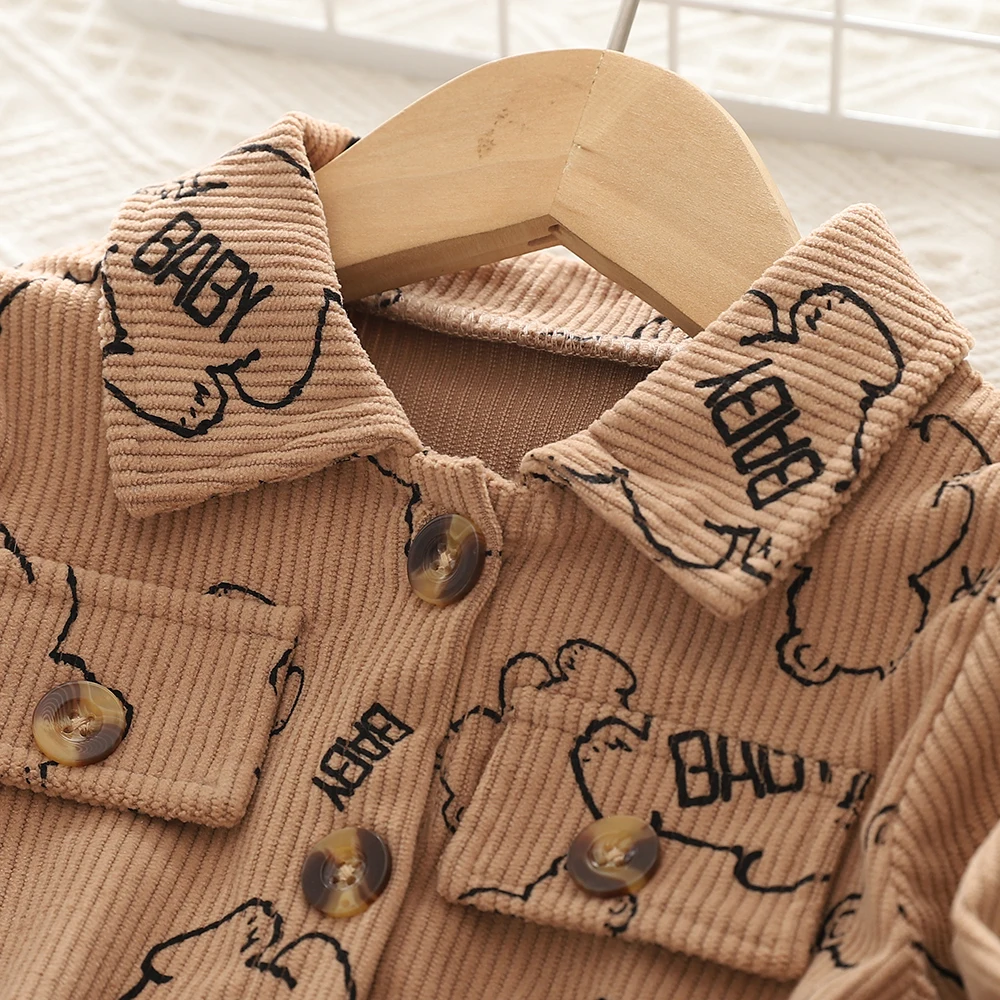 Humor Bear Kinderanzug, neue Herbstmode, Cordjacke mit Bärenmotiv, A-Linien-Schnitt, Hip-Hop-Kleidung, 2-teiliges Mädchen-Kleidungsset – Detail 4
