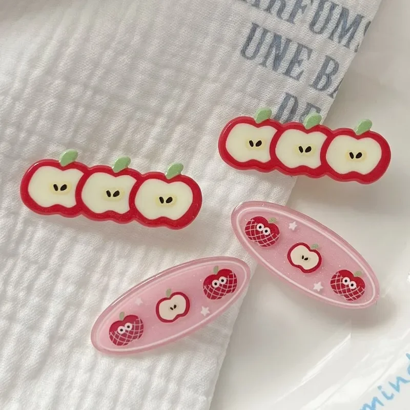 귀여운 애플 여성용 머리핀 스위트 헤어 클립, 만화 과일 사이드 앞머리 클립, 한국 일본 스타일 머리 장식