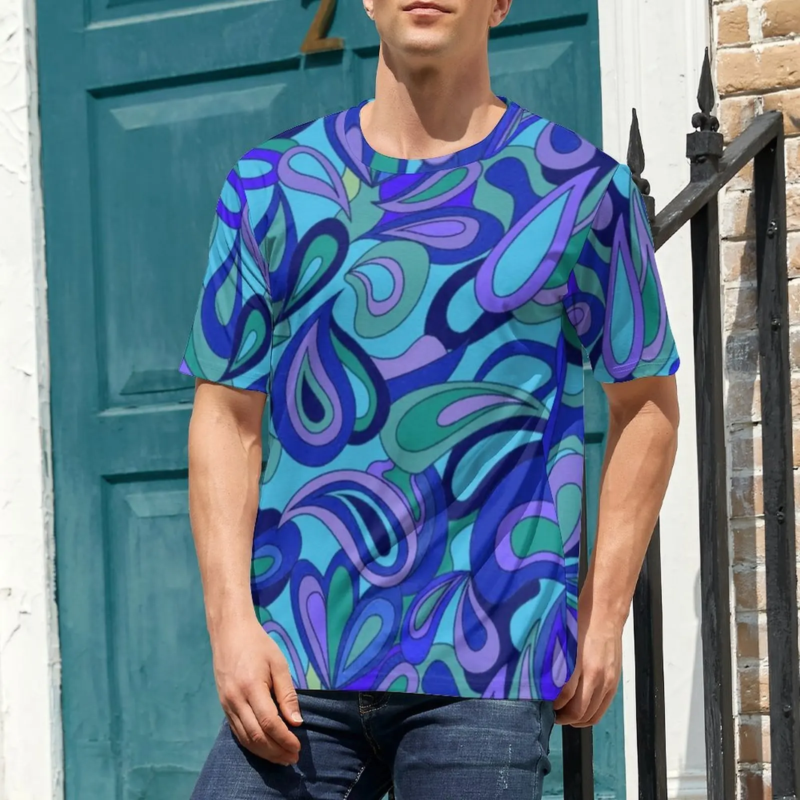 Oversized T Shirt Summer Psychedelic Hippie T Shirts Blue Tears Print Y2K Fun O Neck Tee Shirt Man Cool Graphic Top Tees