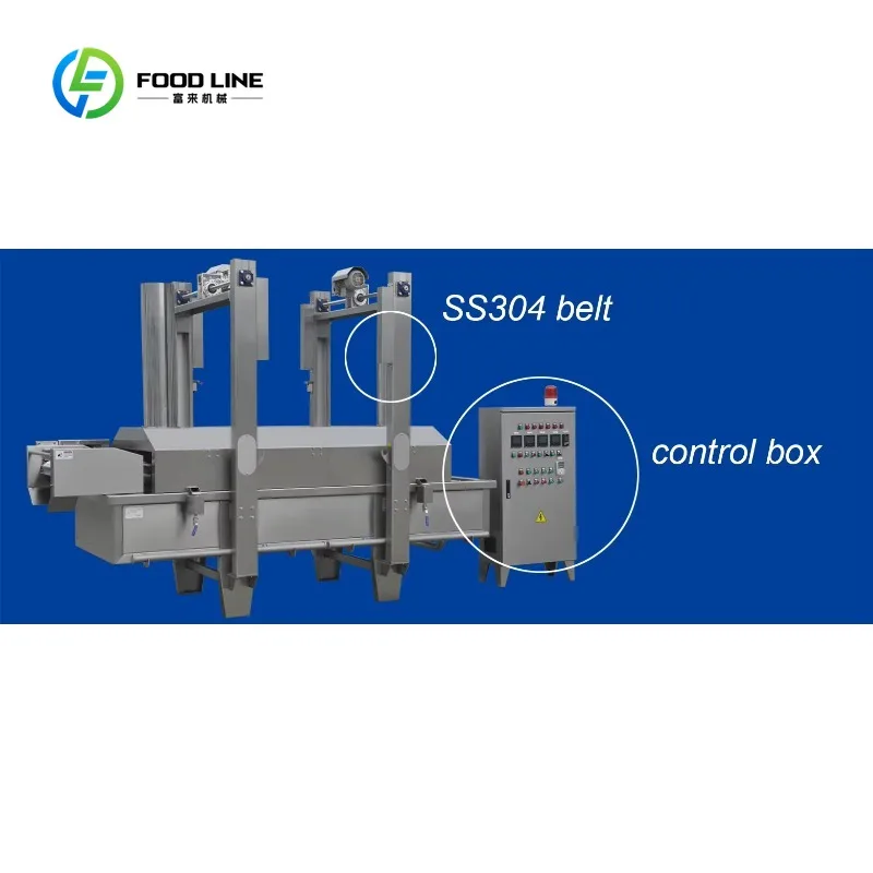 Customized CE Certified Food-Grade Stainless Steel Continuous Industrial Fryer with 1/2-Layer Mesh for Snacks, Nuts & Meat