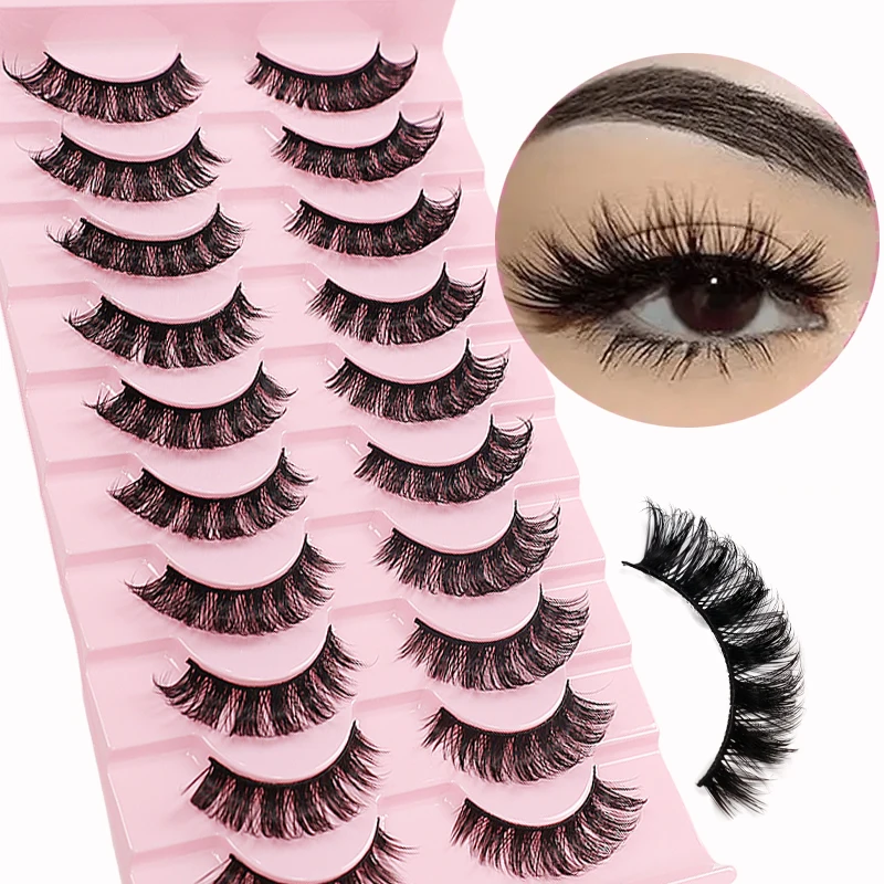 10 par puszystych, zwijanych sztucznych rzęs typu D - naturalny wygląd rzęsy w kształcie paska, pulchne i odpowiednie dla początkujących,