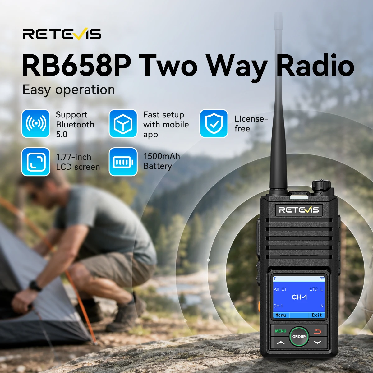 Retevis RB658P PMR Walkie Talkie App and PC Programming 10m Bluetooth Connection Two-Way Radio License-Free For Camping Survival