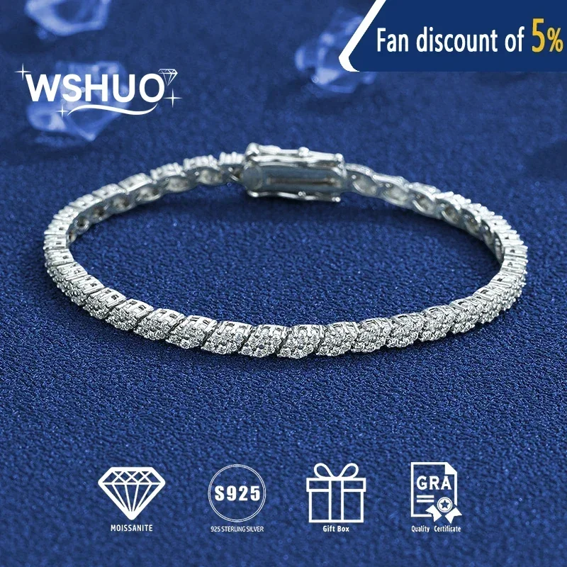 

WSHUO D VVS1 Full Moissanite Prismatic Bracelet 14cm-20cm Women Man 100% S925 Sterling Silver Tennis Bracelet for Anniversary