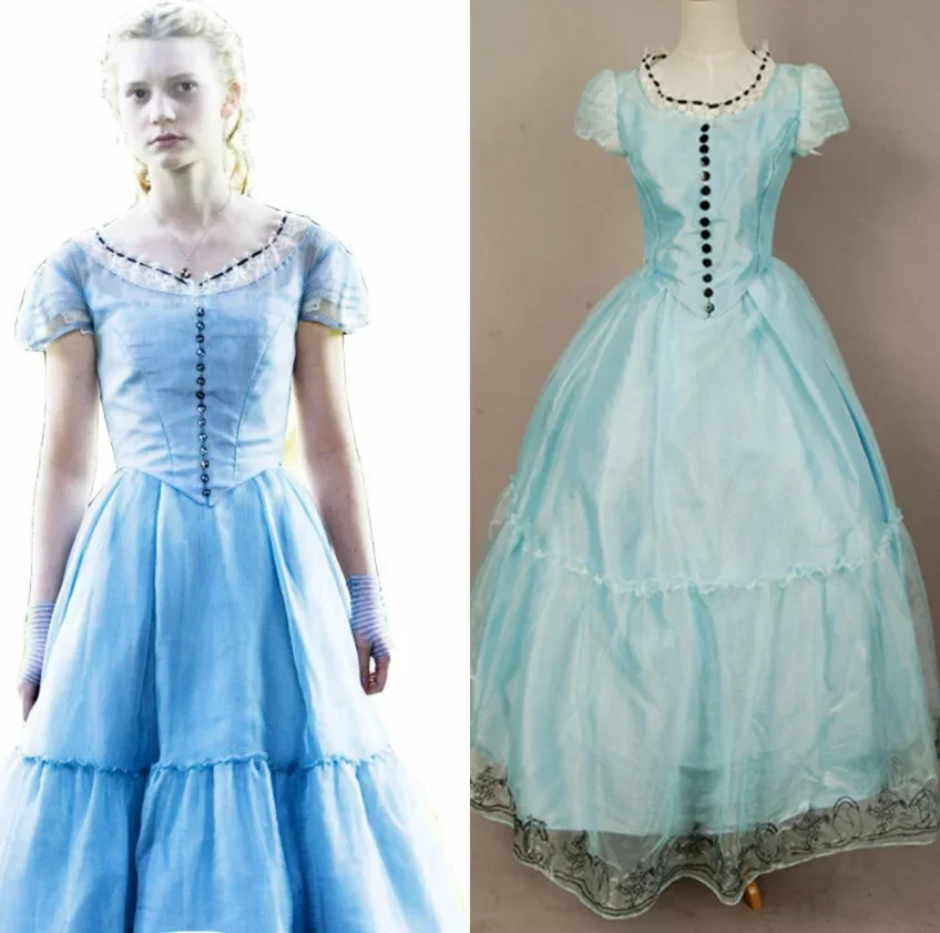 

Blue Cute Princess Dress Cosplay Tim Burton in Wonderland Adult Party Costume Customizable Elegant Fashionable