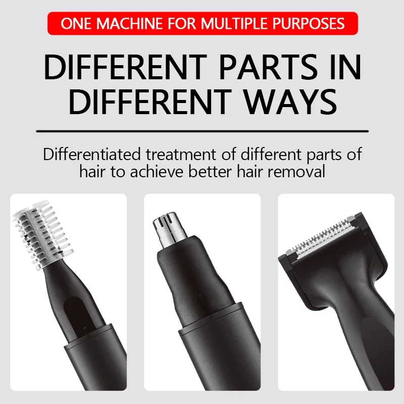 XMSJ 3-in-1 Men's Electric Nose Hair Trimmer LED Display Portable Painless T-shape Rechargeable Sideburns Eyebrows Beard Trimmer