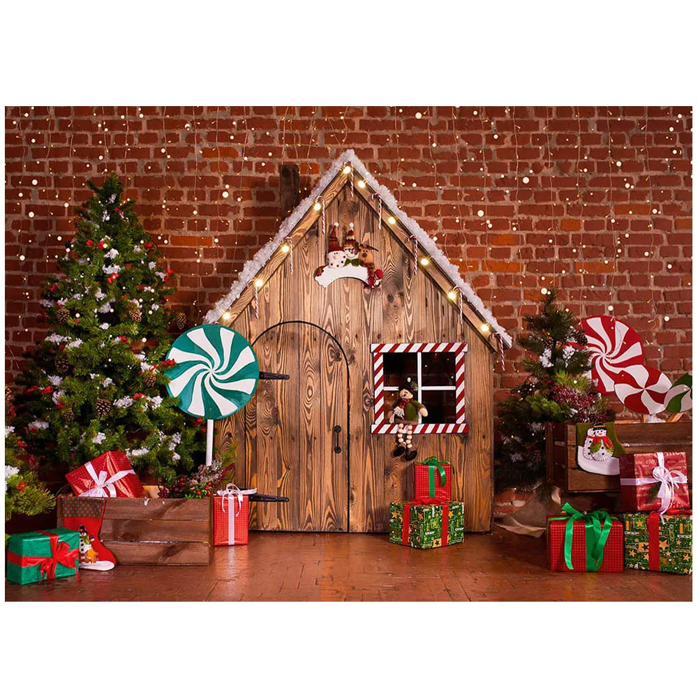Mocsicka fondo de fotografía de Navidad para bebés y niños, pared de ladrillo, suelo de madera, caja de regalo de Navidad, Retrato, accesorios de fotografía