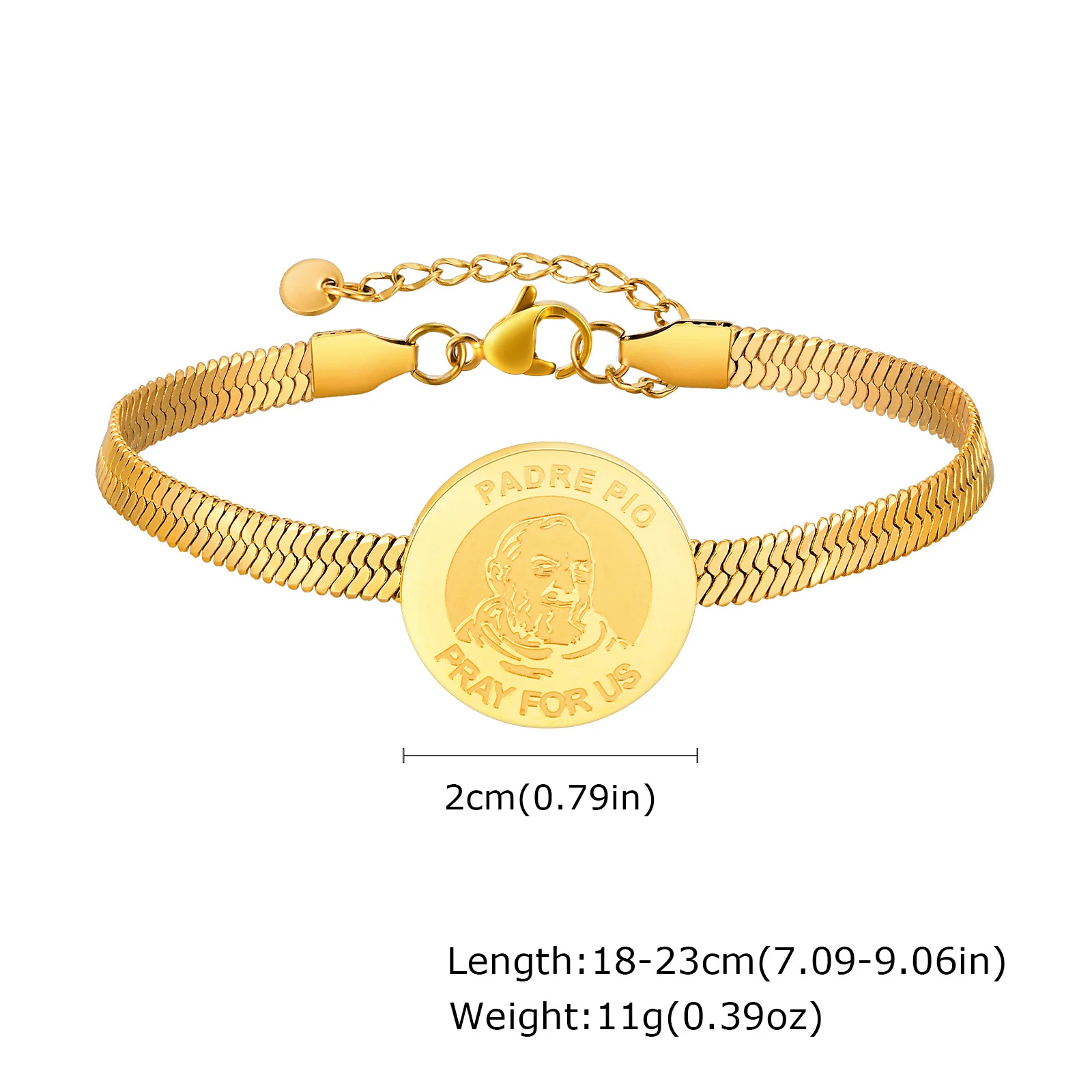 Padre Pio Catholic Saint Bracelet for Men Boys,Gold Color Stainless Steel Blade Chain Adjustable Wristband,Religion Jewelry Gift